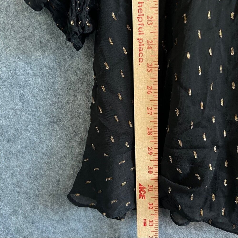 MISS SELFRIDGE Fit & Flare Black Mini Dress with Gold Foil Accents Size 12 NWT - Picture 10 of 11